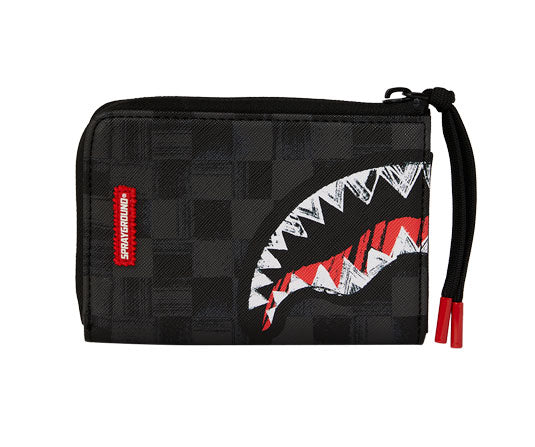 Sprayground Scribble Shark Wallet In Black Grey Check