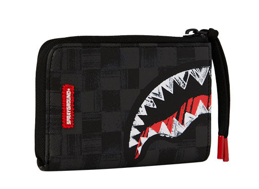 Sprayground Scribble Shark Wallet In Black Grey Check