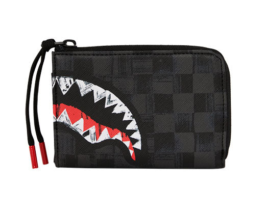 Sprayground Scribble Shark Wallet In Black Grey Check
