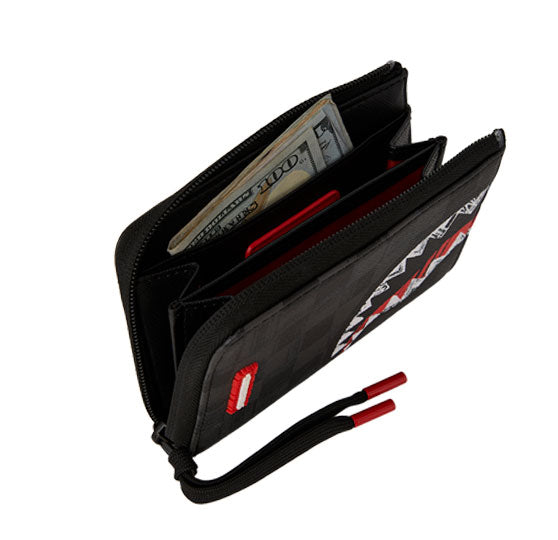 Sprayground Scribble Shark Wallet In Black Grey Check