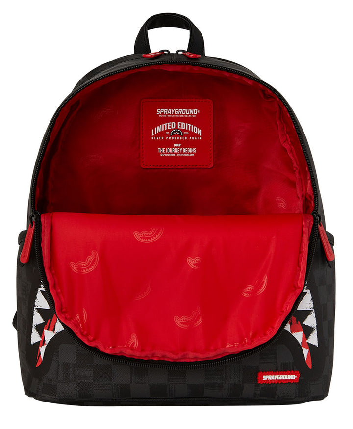 Sprayground Scribble Shark Savage Backpack In Black Check