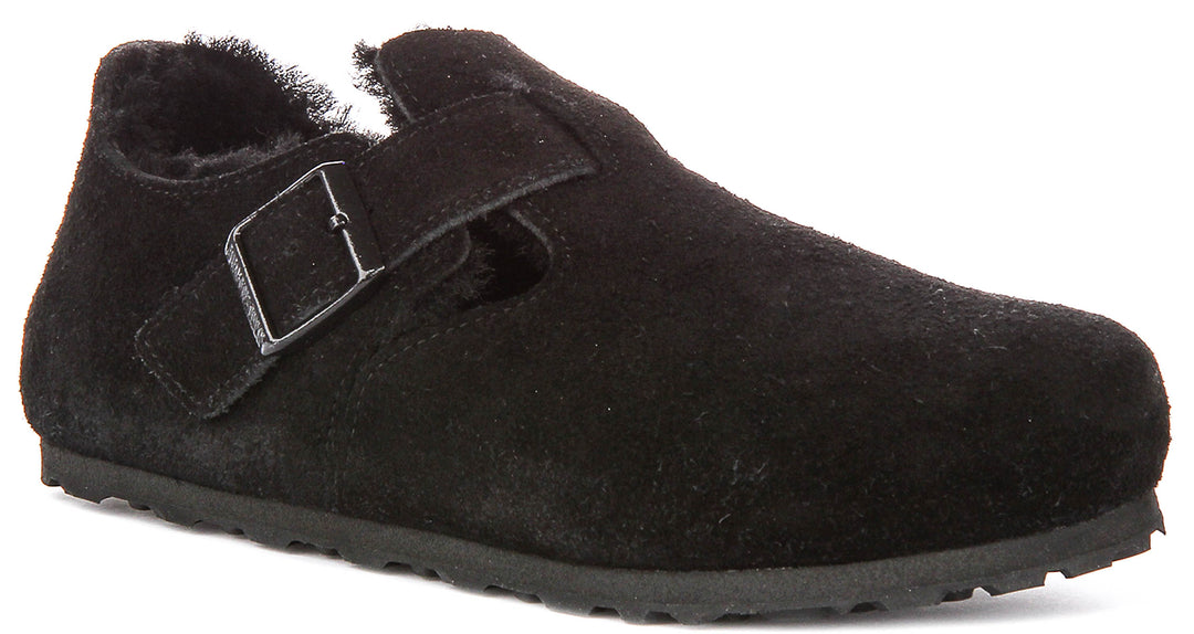 Birkenstock London Shearling In Black | Narrow Fit