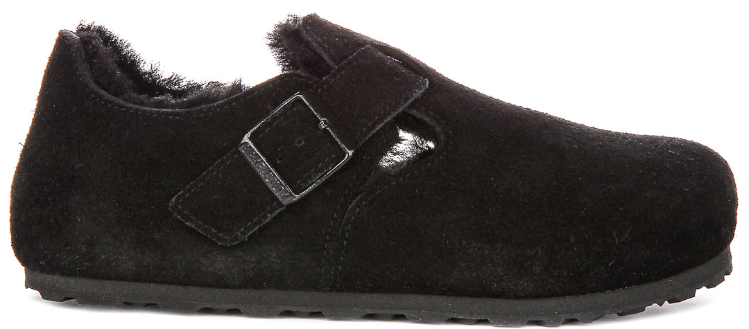 Birkenstock London Shearling In Black | Narrow Fit