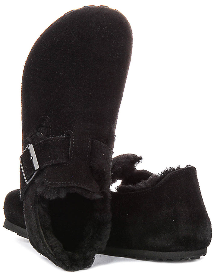 Birkenstock London Shearling In Black | Narrow Fit