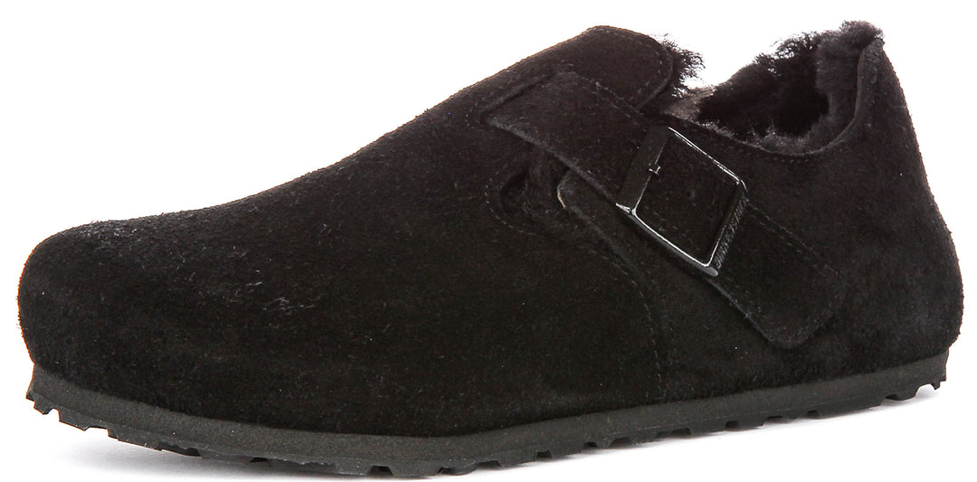 Birkenstock London Shearling In Black | Narrow Fit