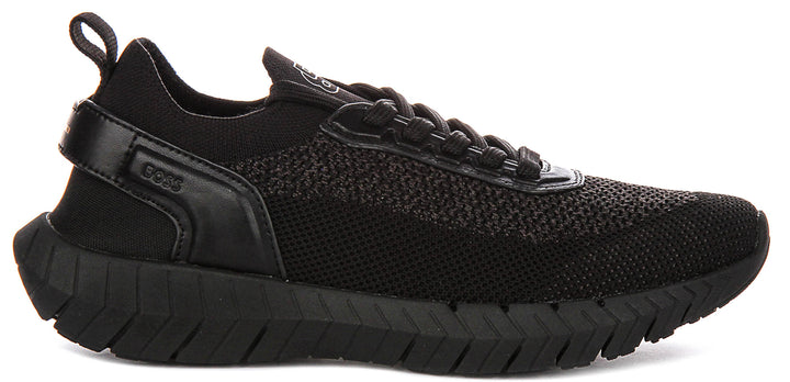 Boss Motion Knit Sneaker In Black For Men