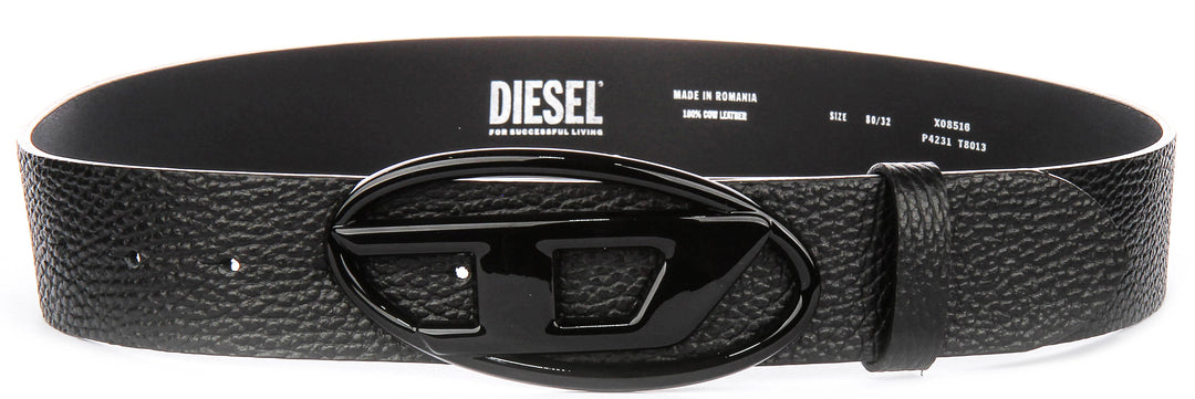 Diesel B-1DR Leather Belt In Black For Men