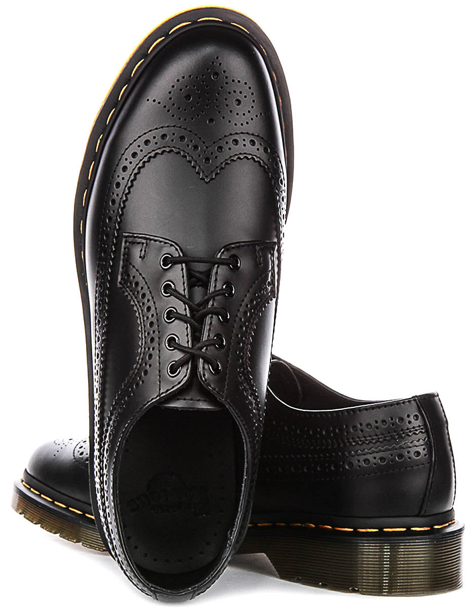 Dr Martens 3989 Brogue Yellow Stich In Black Leather