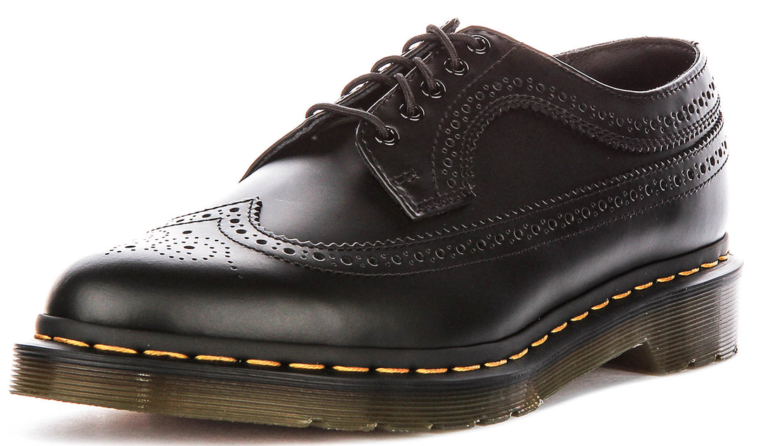 Dr Martens 3989 Brogue Yellow Stich In Black Leather