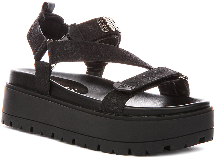 Guess Fetta Denim Platform Sandals In Black For Women