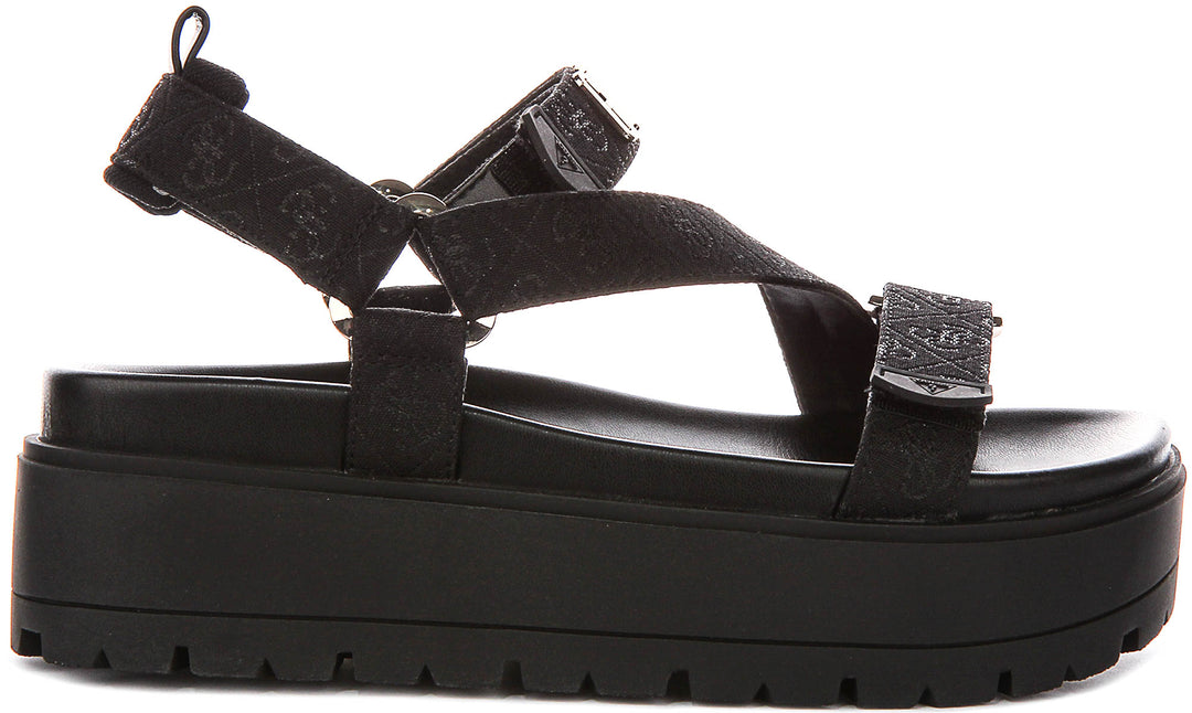 Guess Fetta Denim Platform Sandals In Black For Women