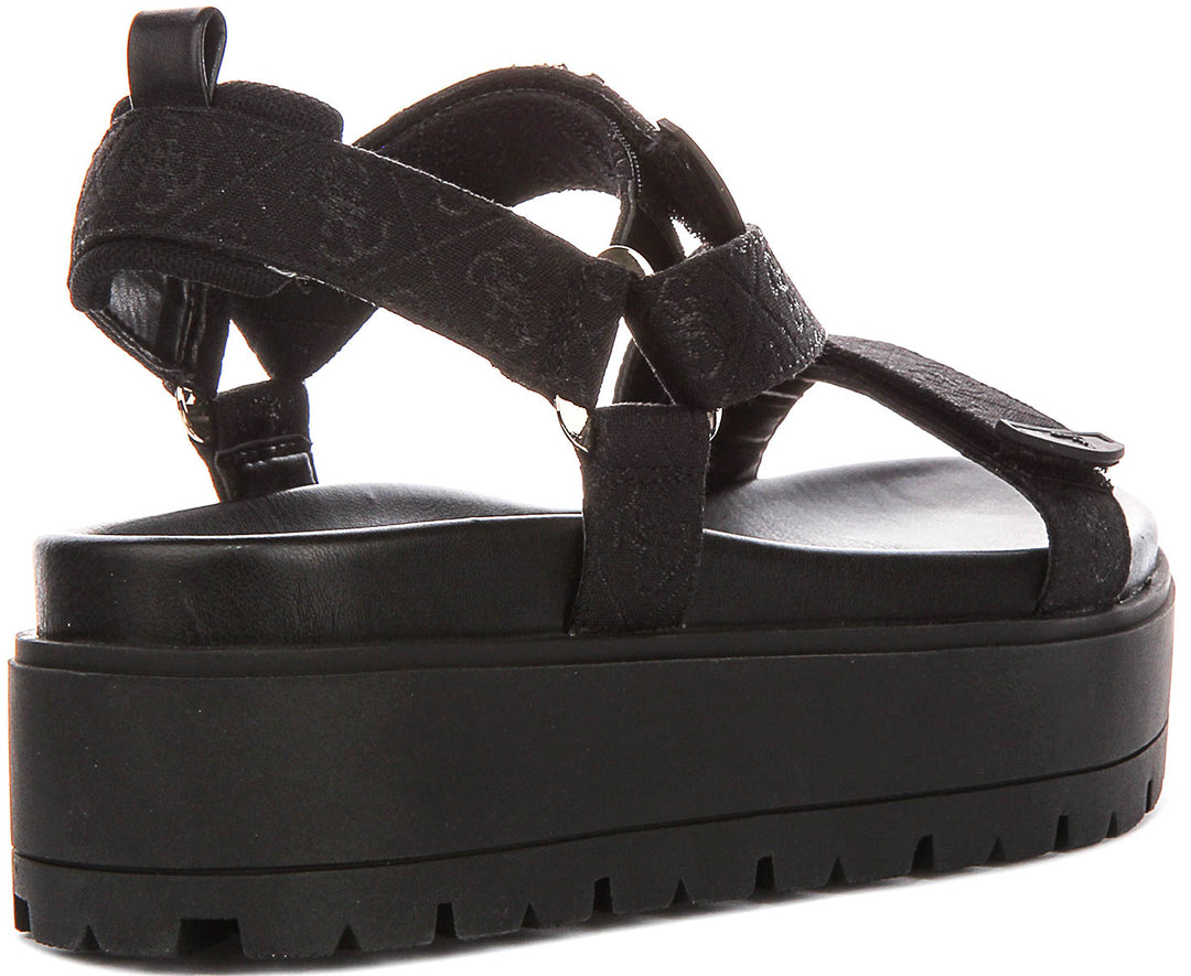 Guess Fetta Denim Platform Sandals In Black For Women
