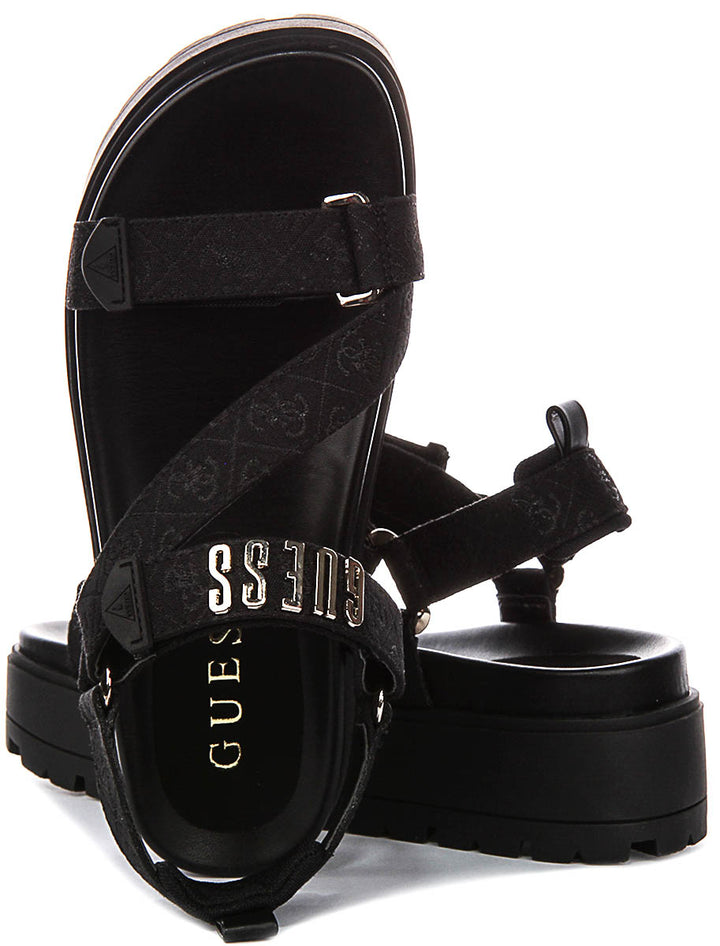 Guess Fetta Denim Platform Sandals In Black For Women