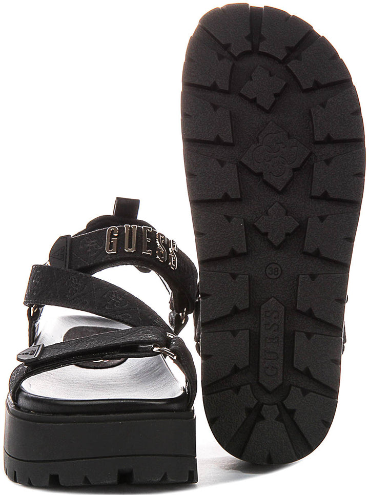 Guess Fetta Denim Platform Sandals In Black For Women