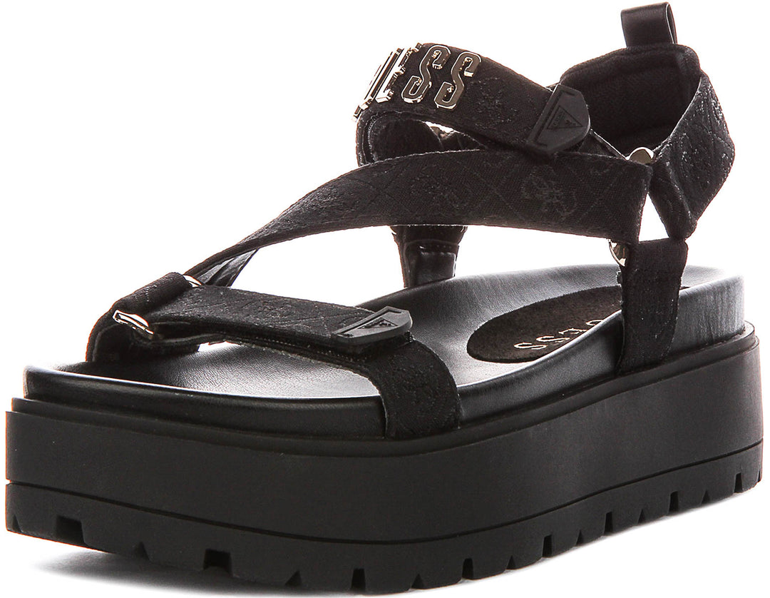 Guess Fetta Denim Platform Sandals In Black For Women