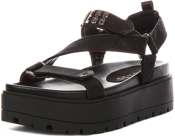Guess Fetta Denim Platform Sandals In Black For Women