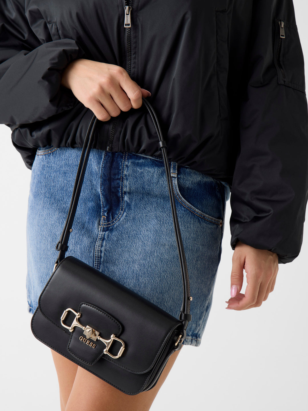 Guess Janie Logo Cross Body Bag In Black For Women