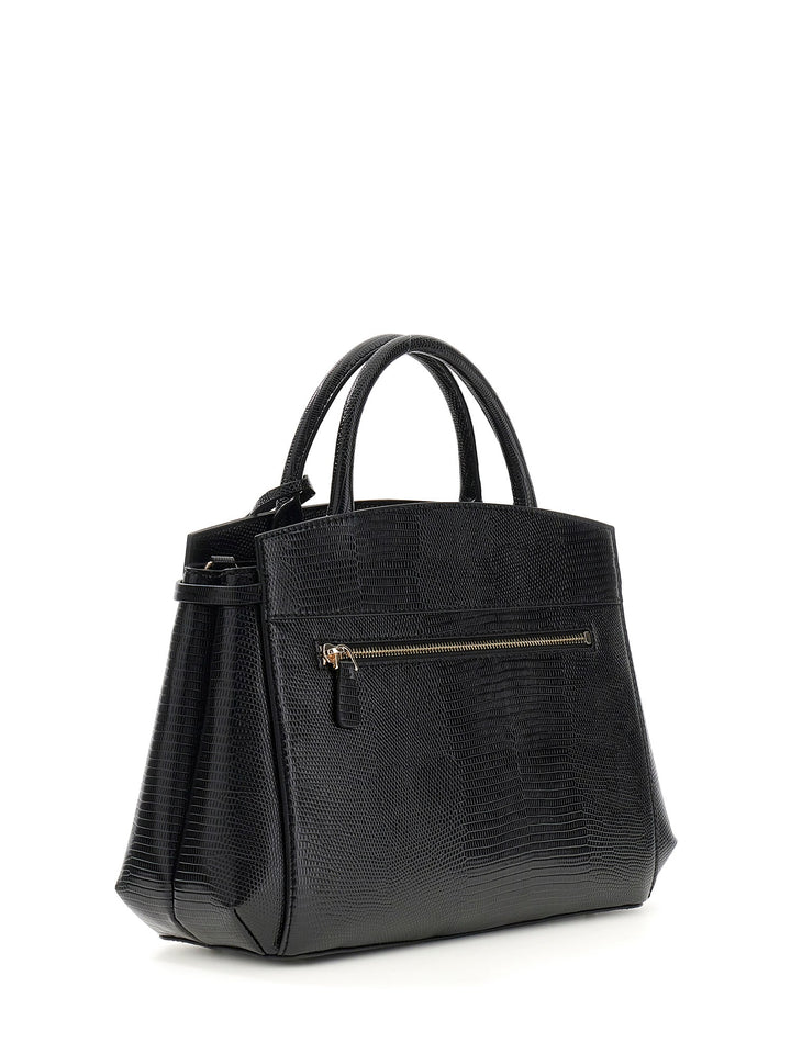 Guess Melinda Triple Compartment Satchel In Black For Women