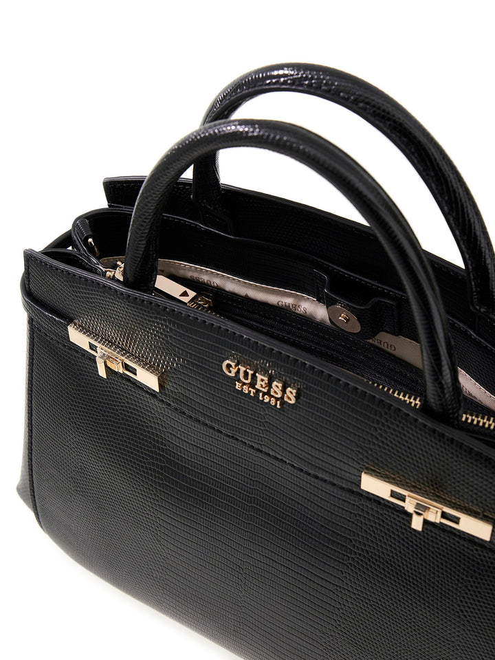 Guess Melinda Triple Compartment Satchel In Black For Women