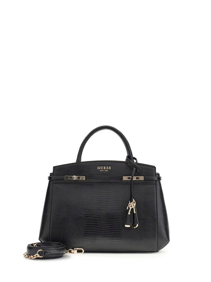 Guess Melinda Triple Compartment Satchel In Black For Women