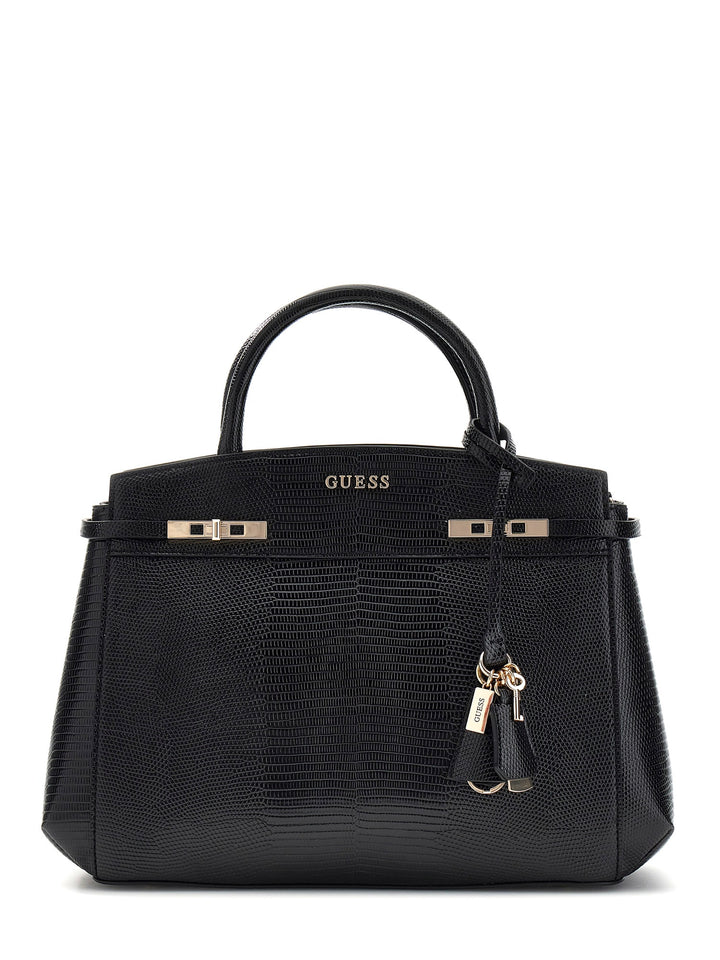 Guess Melinda Triple Compartment Satchel In Black For Women