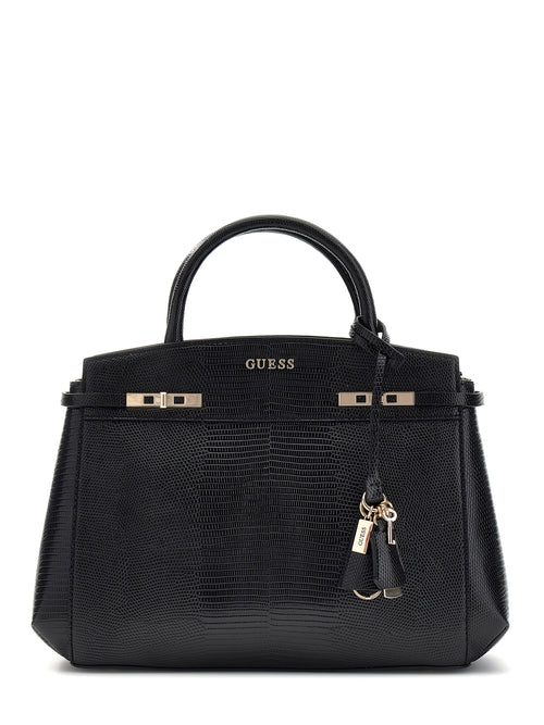 Guess Melinda Triple Compartment Satchel In Black For Women