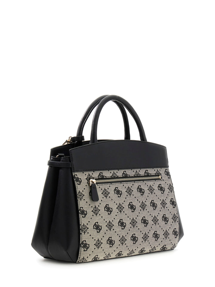 Guess Melnda Logo Tri Compartment Handbag In Black For Women