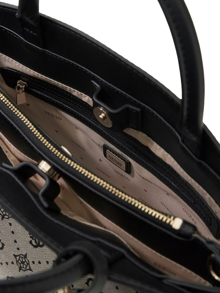 Guess Melnda Logo Tri Compartment Handbag In Black For Women