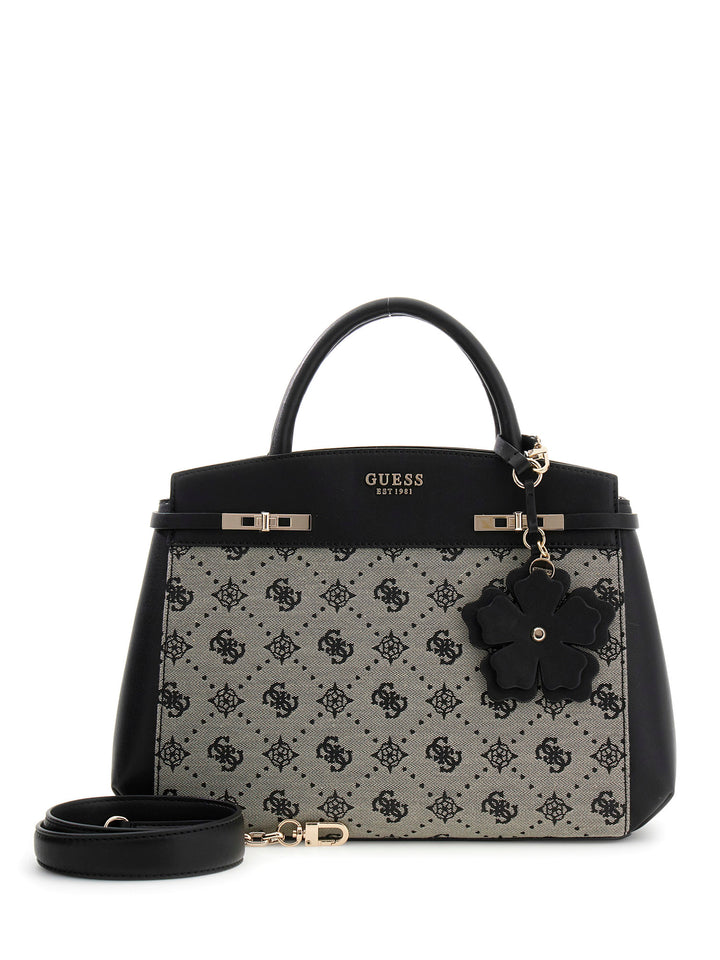 Guess Melnda Logo Tri Compartment Handbag In Black For Women