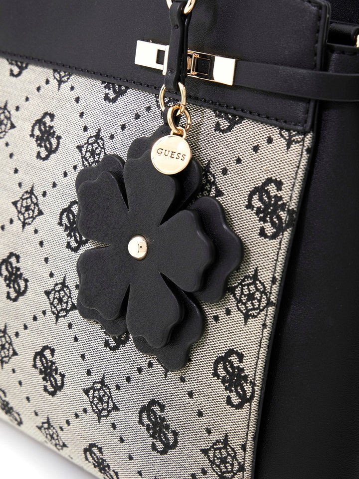 Guess Melnda Logo Tri Compartment Handbag In Black For Women