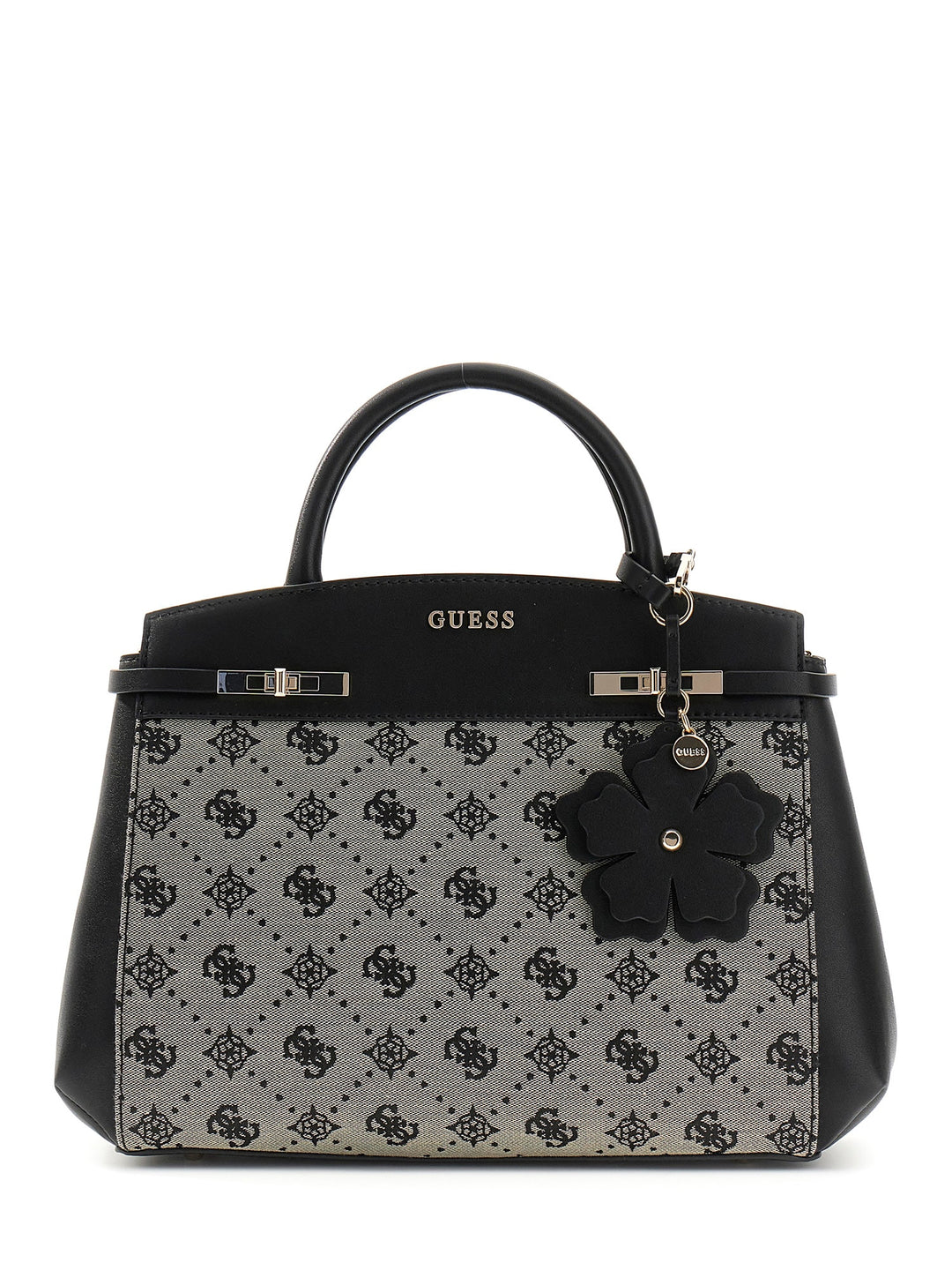 Guess Melnda Logo Tri Compartment Handbag In Black For Women