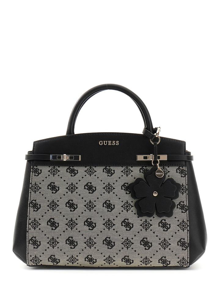 Guess Melnda Logo Tri Compartment Handbag In Black For Women