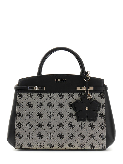 Guess Melnda Logo Tri Compartment Handbag In Black For Women