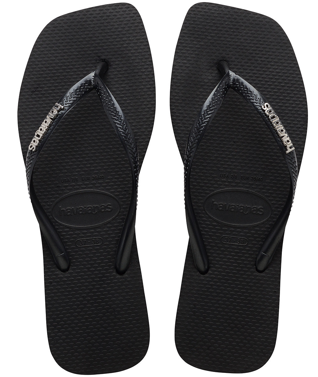 Havaianas Slim Square Logo Metalic In Black For Women