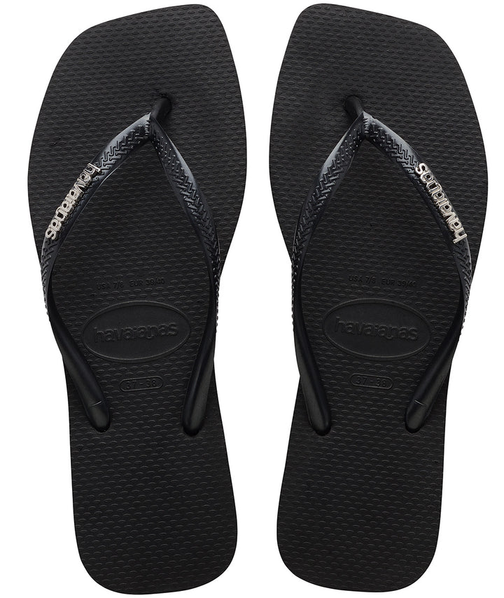 Havaianas Slim Square Logo Metalic In Black For Women