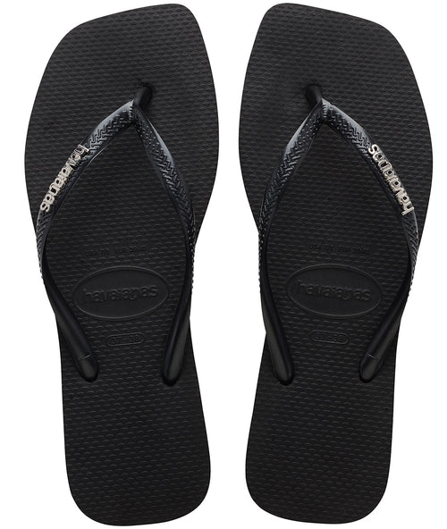 Havaianas Slim Square Logo Metalic In Black For Women