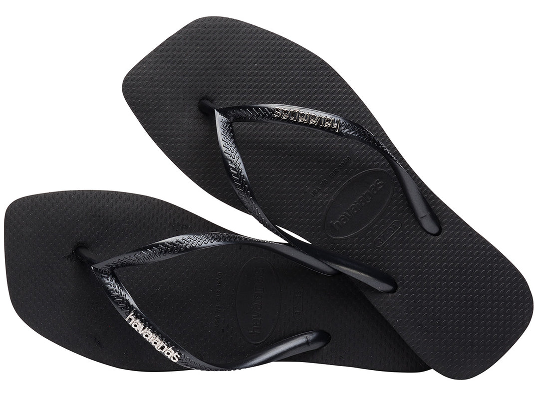 Havaianas Slim Square Logo Metalic In Black For Women