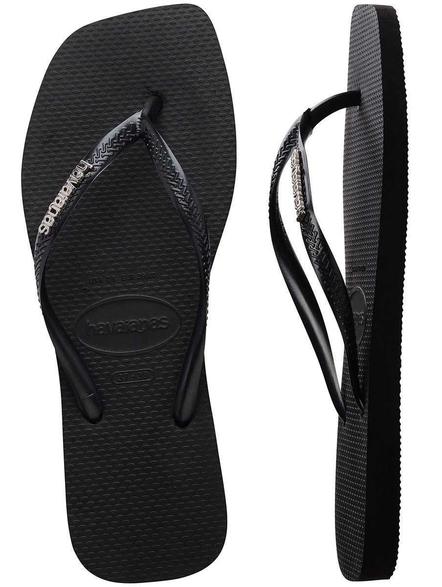 Havaianas Slim Square Logo Metalic In Black For Women