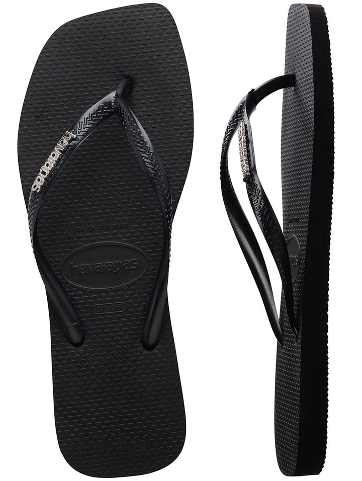 Havaianas Slim Square Logo Metalic In Black For Women