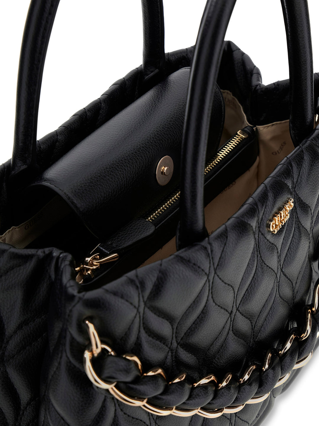 Guess Maxine Quilted Satchel Bag In Black For Women