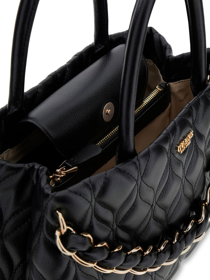 Guess Maxine Quilted Satchel Bag In Black For Women