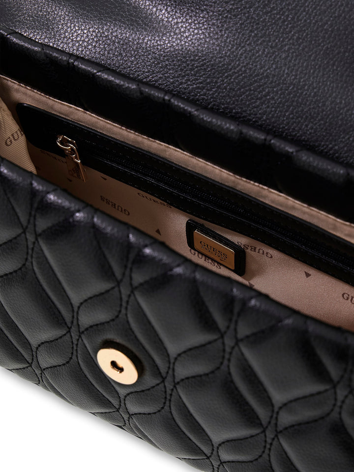 Guess Maxine Quilted Flap Crossbody Bag In Black For Women