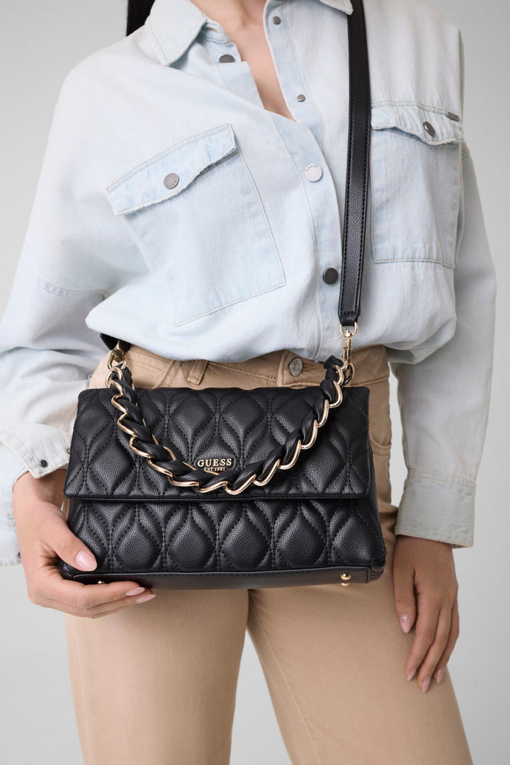 Guess Maxine Quilted Flap Crossbody Bag In Black For Women