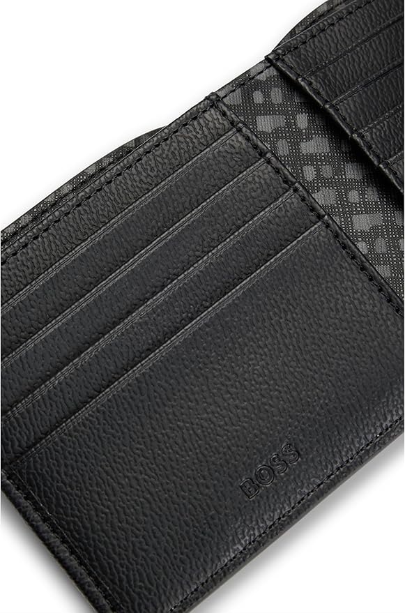Boss Zair 8 card slots Wallet with foil-embossed logo In Black Grey For Men