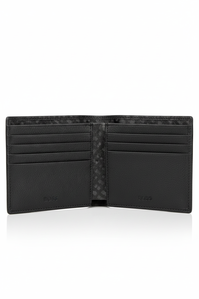 Boss Zair 8 card slots Wallet with foil-embossed logo In Black Grey For Men