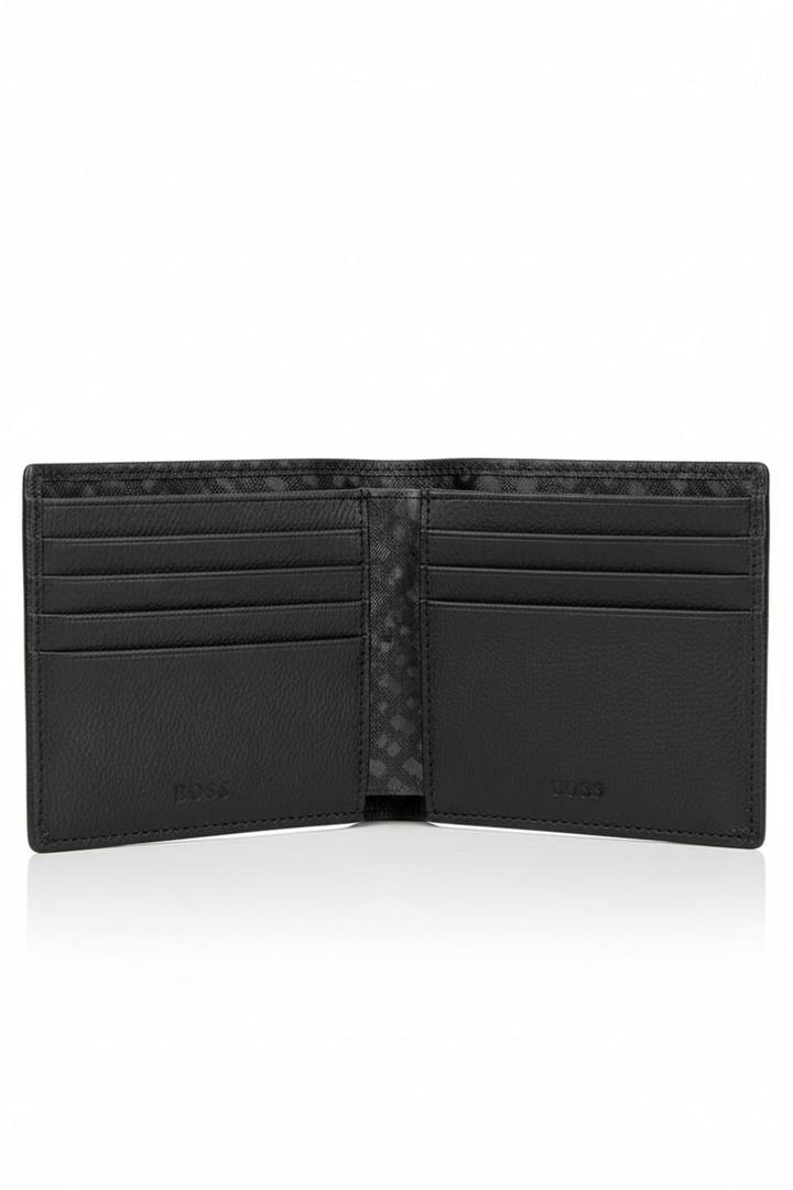 Boss Zair 8 card slots Wallet with foil-embossed logo In Black Grey For Men