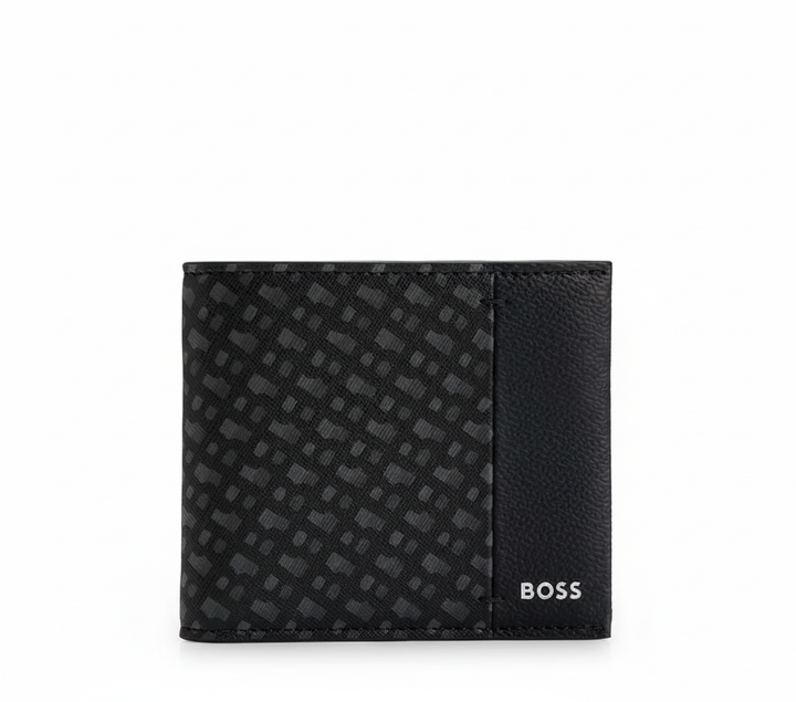 Boss Zair 8 card slots Wallet with foil-embossed logo In Black Grey For Men
