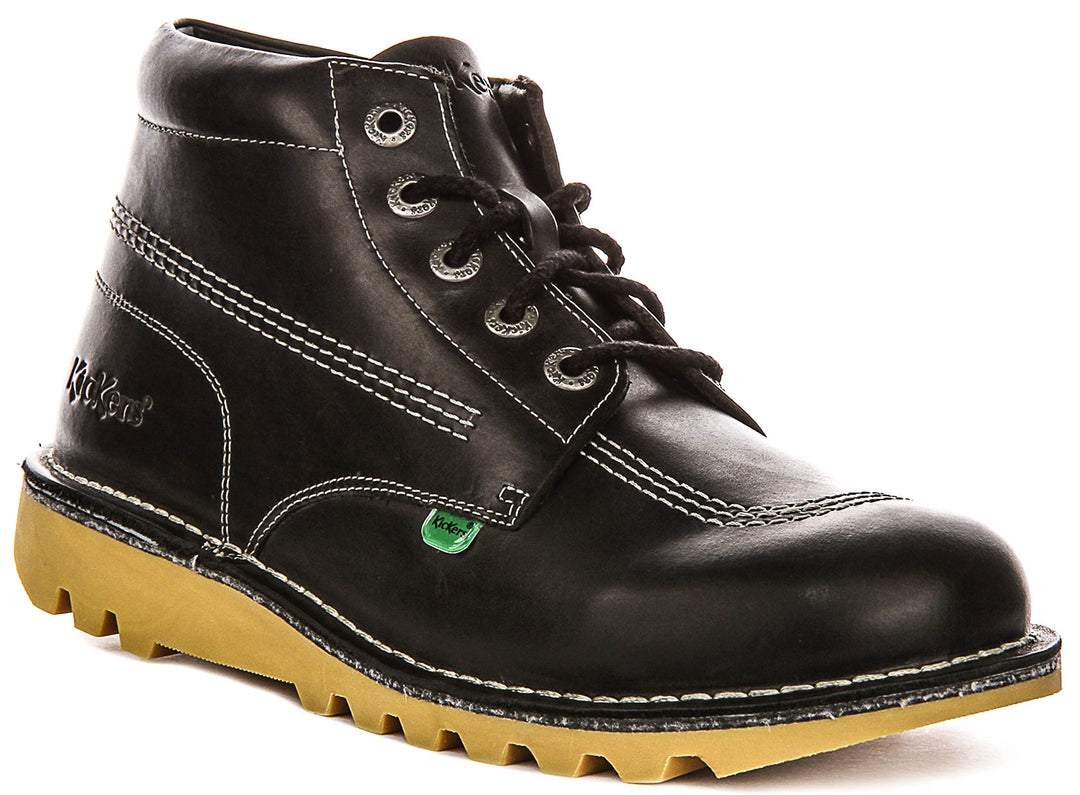 Kickers Kick Hi Botín de piel con cordones para hombre en blanco negro