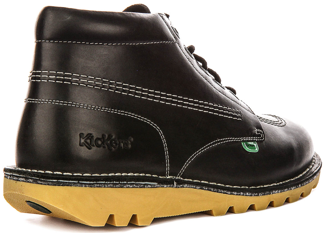 Kickers Kick Hi Botín de piel con cordones para hombre en blanco negro