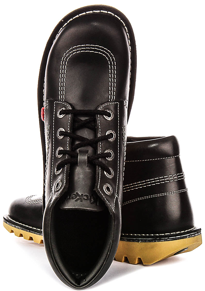 Kickers Kick Hi Botín de piel con cordones para hombre en blanco negro